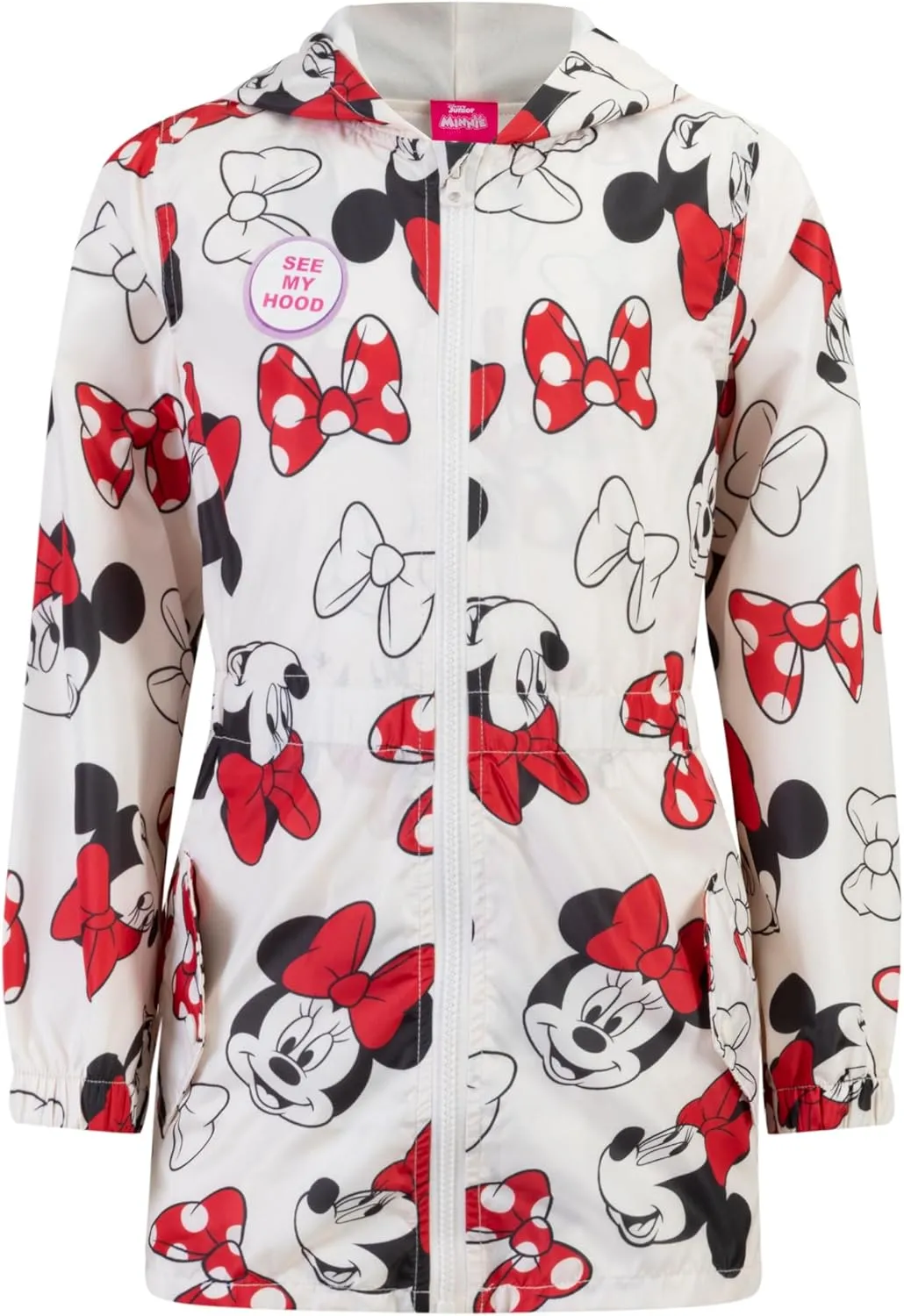 Disney Minnie Mouse Girls Water Resistant Windbreaker Jacket with Ears for Toddler Kids