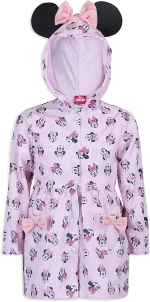 Disney Minnie Mouse Girls Water Resistant Windbreaker Jacket with Ears for Toddler Kids