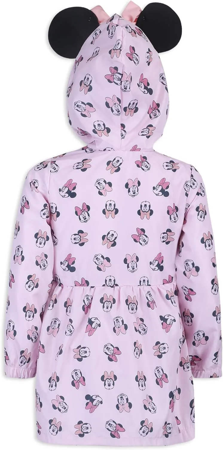 Disney Minnie Mouse Girls Water Resistant Windbreaker Jacket with Ears for Toddler Kids
