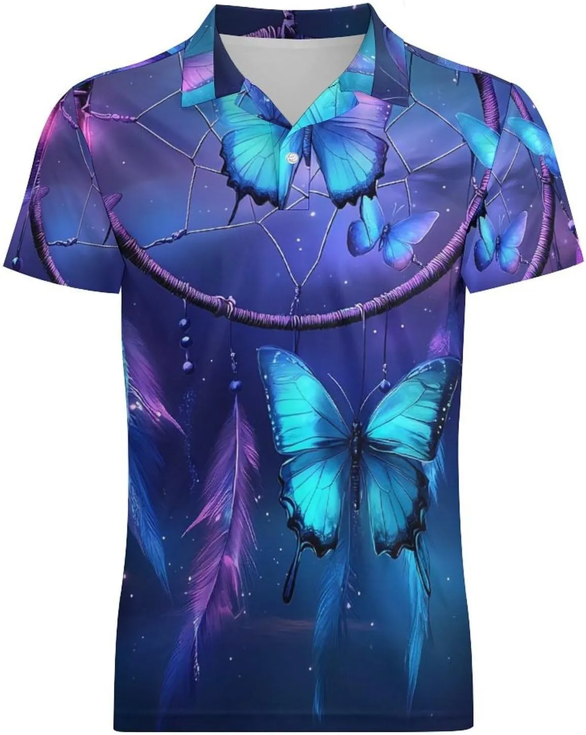 Dream Catcher Butterfly Purple Men's Polo-Shirt Regular-Fit Short Sleeve Sports Quick Dry Golf Tennis T-Shirt