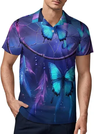 Dream Catcher Butterfly Purple Men's Polo-Shirt Regular-Fit Short Sleeve Sports Quick Dry Golf Tennis T-Shirt