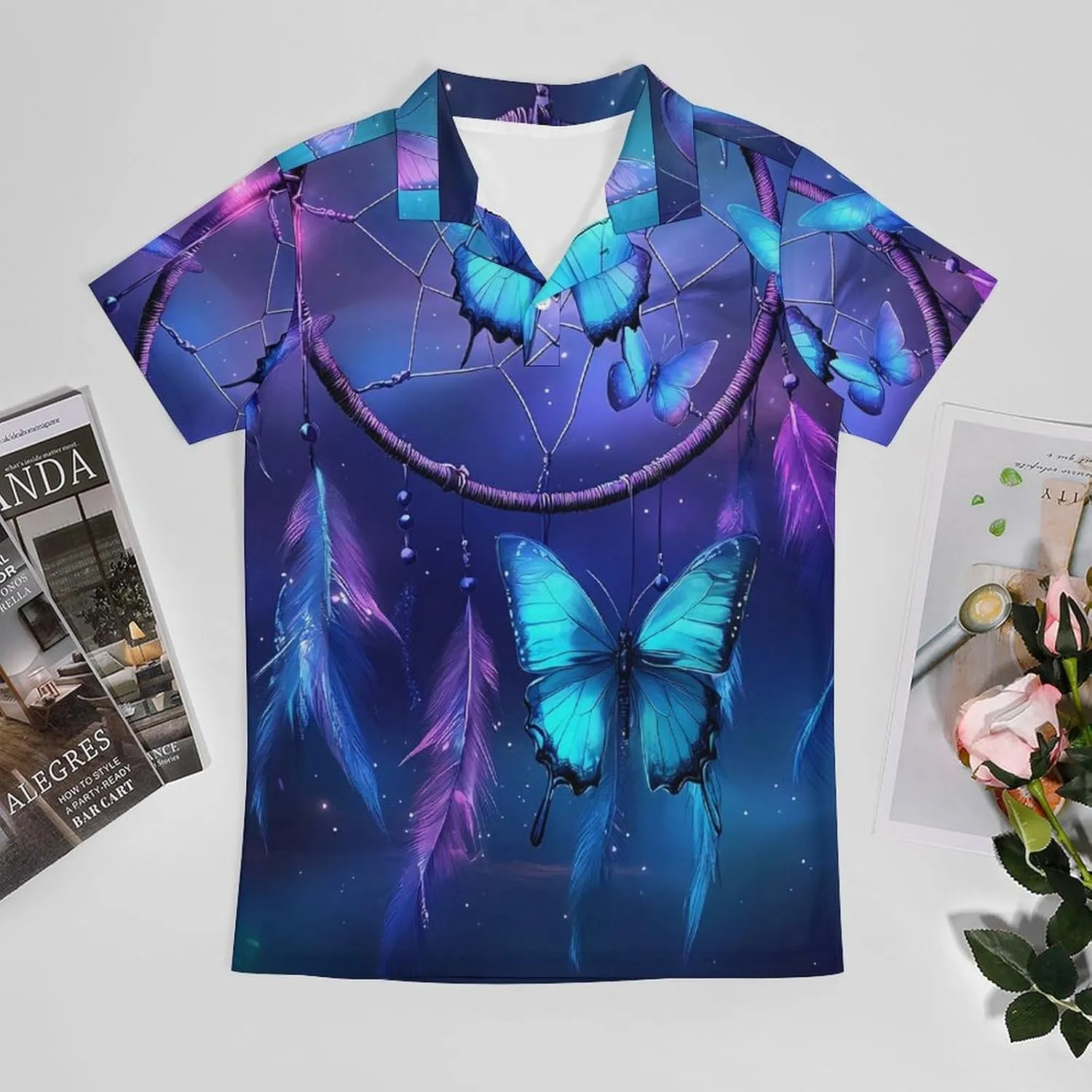 Dream Catcher Butterfly Purple Men's Polo-Shirt Regular-Fit Short Sleeve Sports Quick Dry Golf Tennis T-Shirt