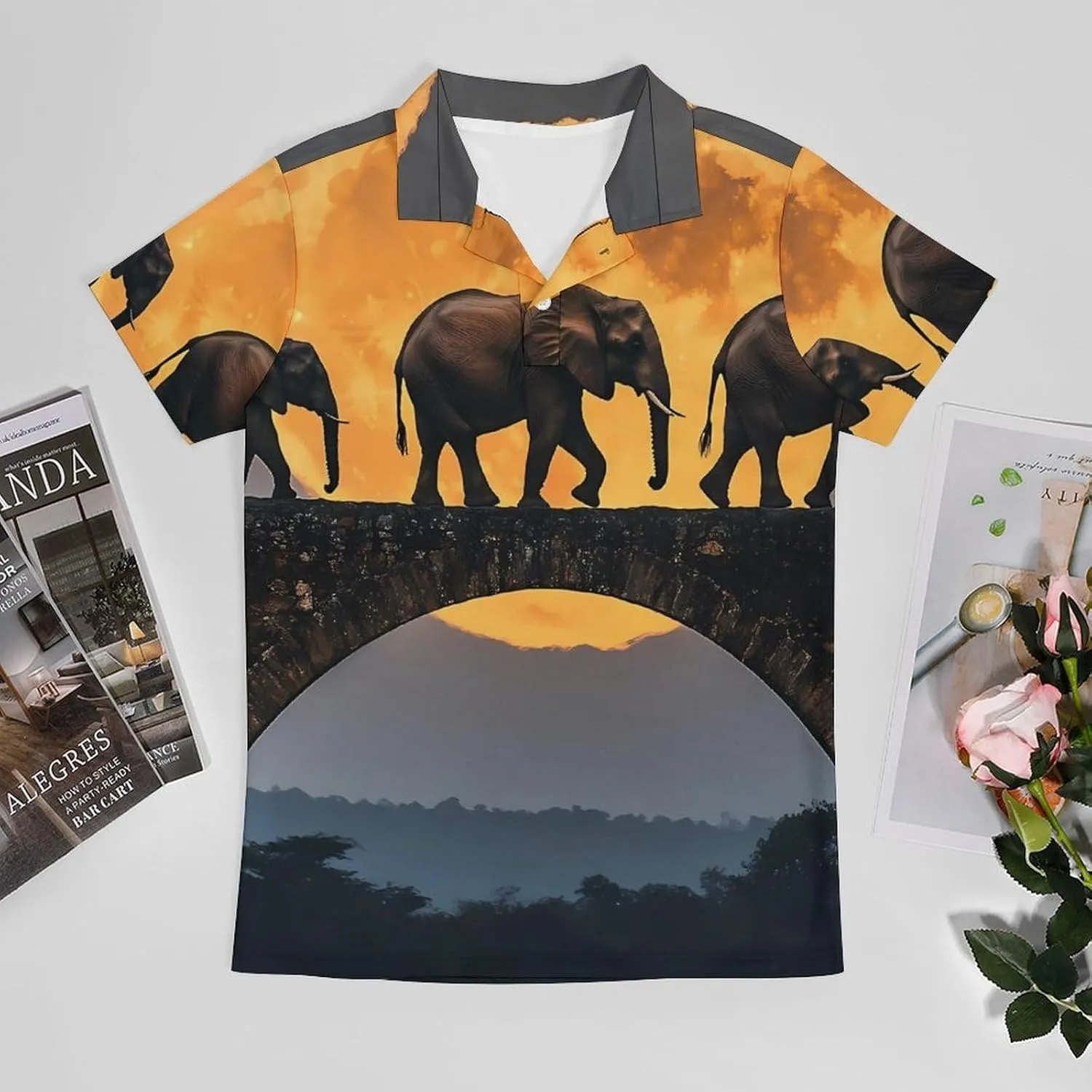 Elephants Walking Under The Moon Men's Polo-Shirt Regular-Fit Short Sleeve Sports Quick Dry Golf Tennis T-Shirt