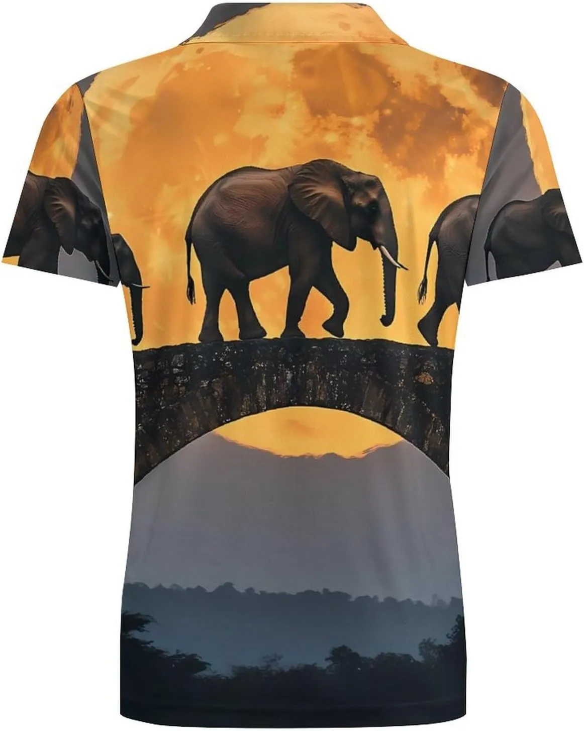 Elephants Walking Under The Moon Men's Polo-Shirt Regular-Fit Short Sleeve Sports Quick Dry Golf Tennis T-Shirt