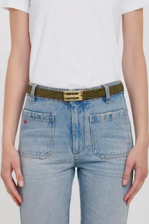 Exclusive Frame Belt In Khaki Croc Embossed Calf Leather