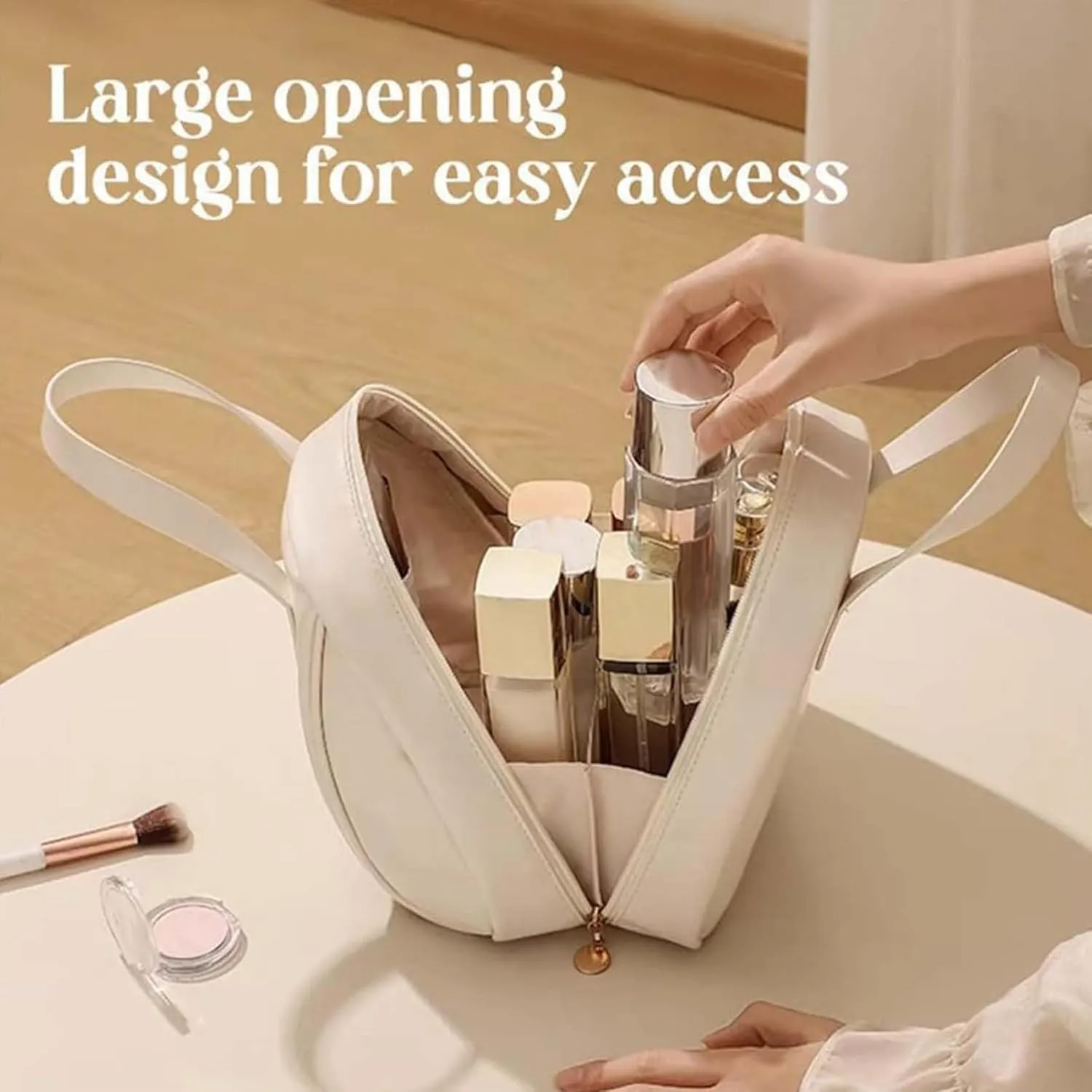 Expectatioin - Multi-layered Shell-Shaped Cosmetic Bag,Portable Large Capacity Pu Shell Waterproof Handbag Style Cosmetic Bag,Shell Shaped Tote Travel Bag (Brown)