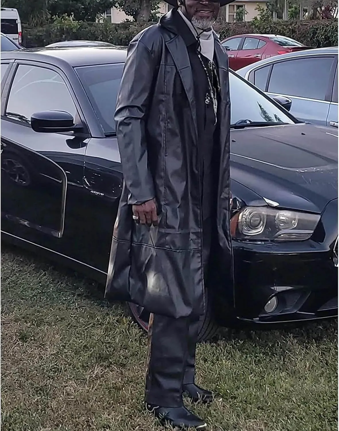 Faux Leather Jacket Men Full Length Trench Coat Notched Collar Long Jacket Vintage Motorcycle Coats Steampunk Overcoat