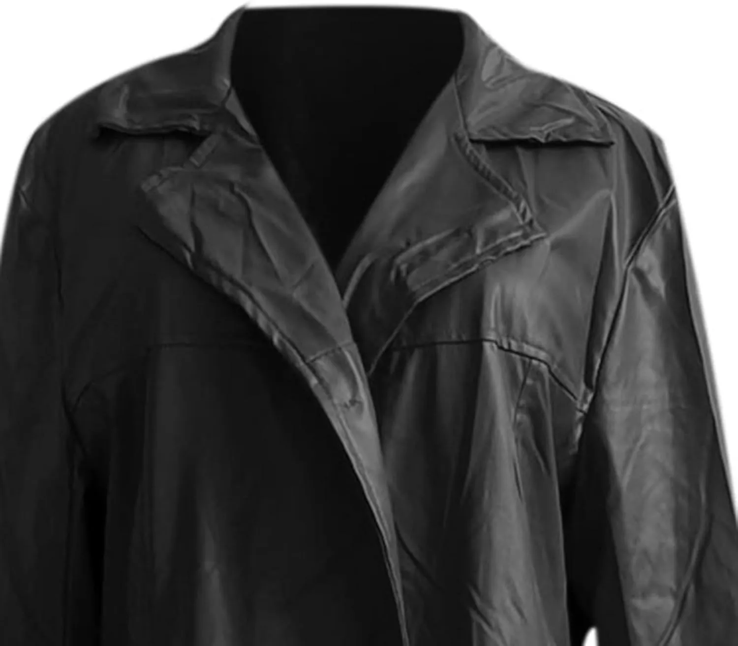Faux Leather Jacket Men Full Length Trench Coat Notched Collar Long Jacket Vintage Motorcycle Coats Steampunk Overcoat