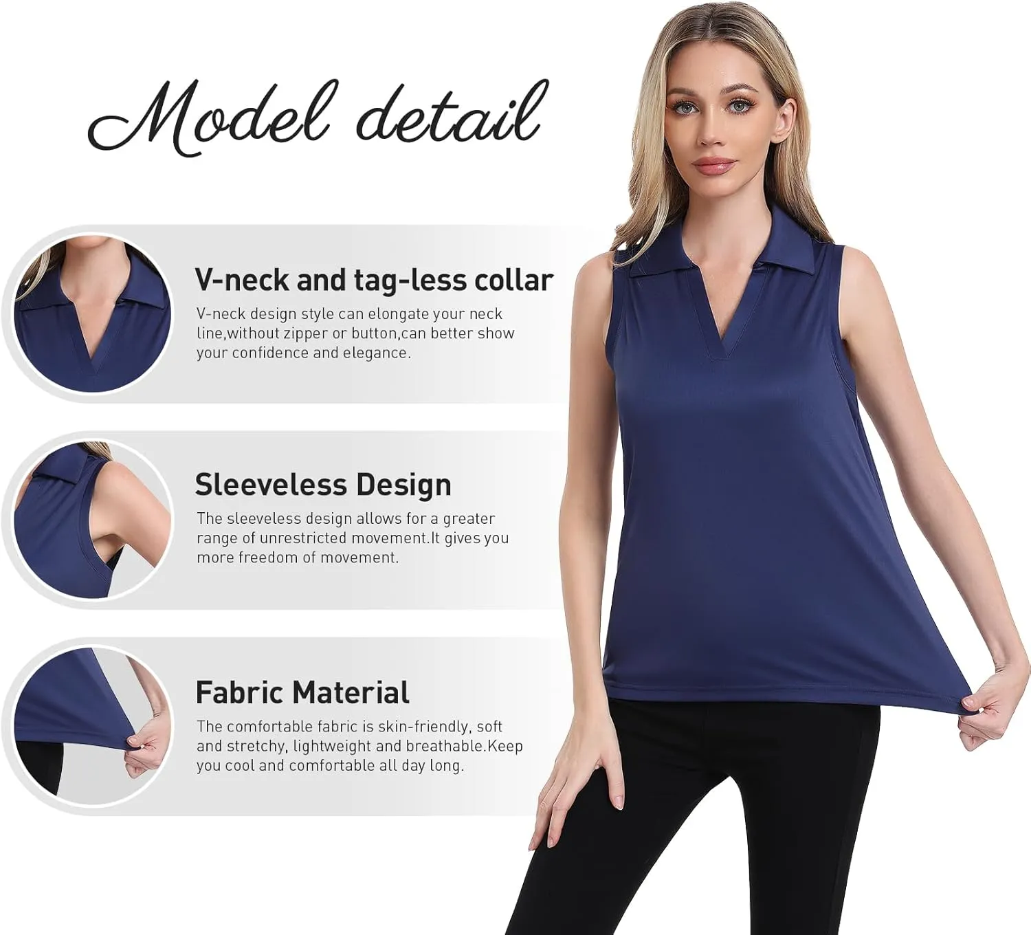 Femdouce 3 Pack Sleeveless Golf Polo Shirt for Women Quick Dry Golf Shirt Sleeveless V Neck Polo Shirt Lightweight