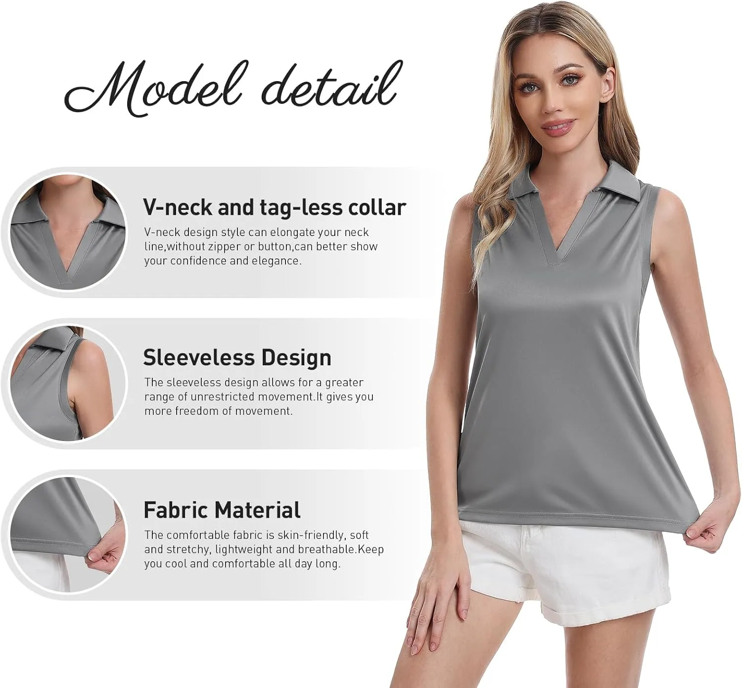 Femdouce 3 Pack Sleeveless Golf Polo Shirt for Women Quick Dry Golf Shirt Sleeveless V Neck Polo Shirt Lightweight