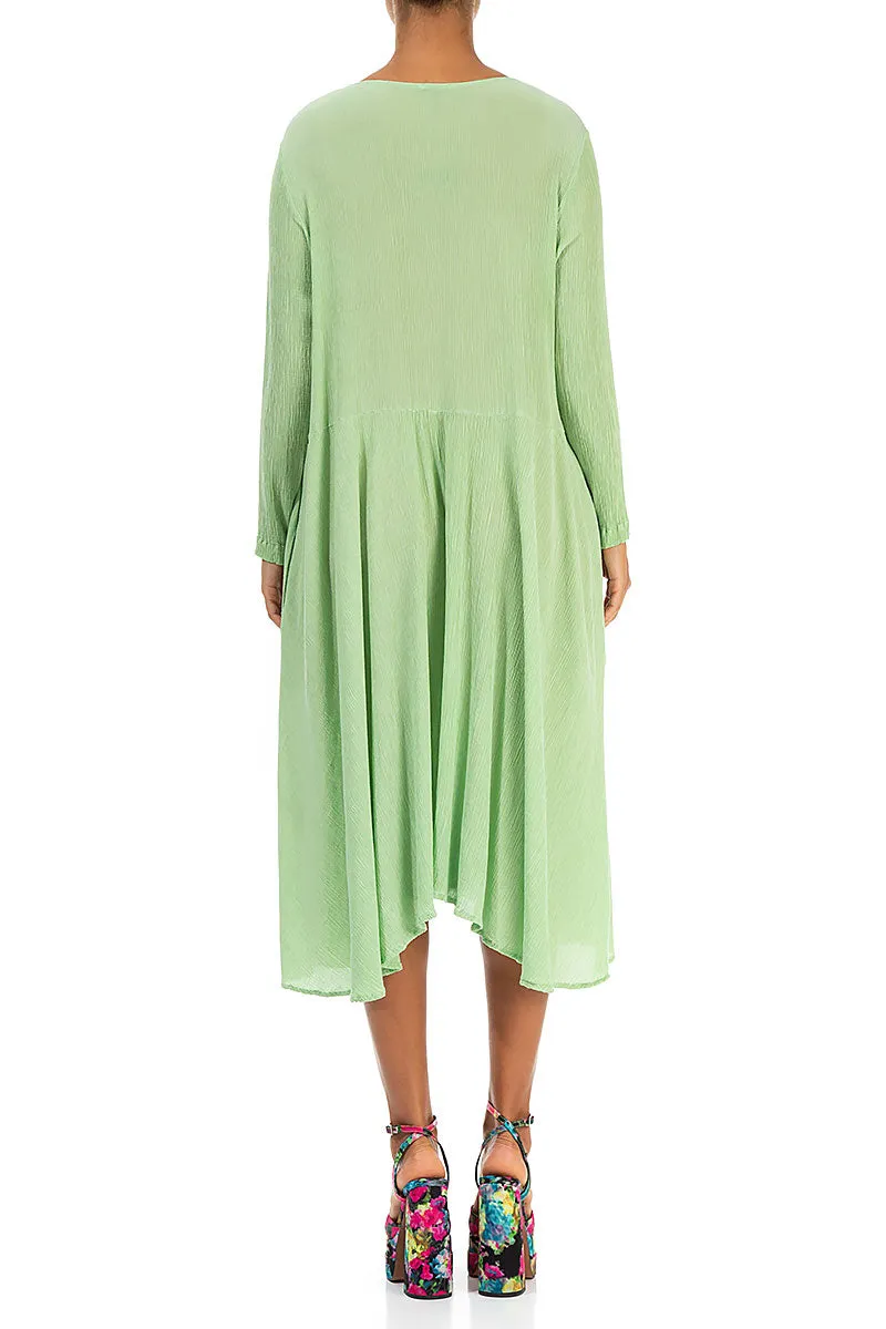 Flowy Crinkled Green Sorbet Silk Viscose Dress