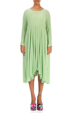 Flowy Crinkled Green Sorbet Silk Viscose Dress