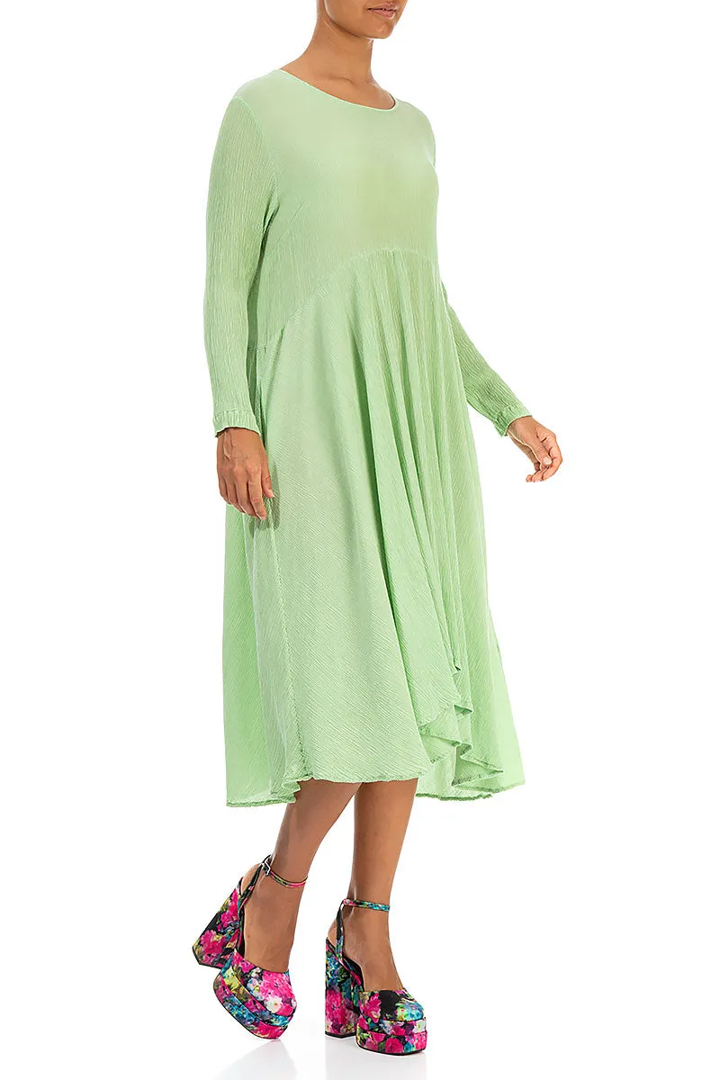 Flowy Crinkled Green Sorbet Silk Viscose Dress