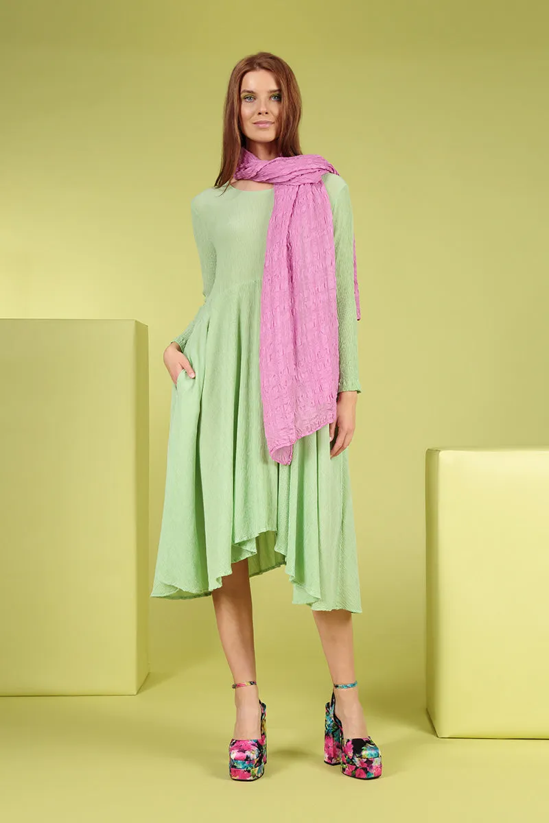 Flowy Crinkled Green Sorbet Silk Viscose Dress