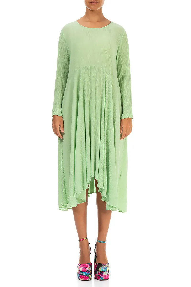 Flowy Crinkled Green Sorbet Silk Viscose Dress
