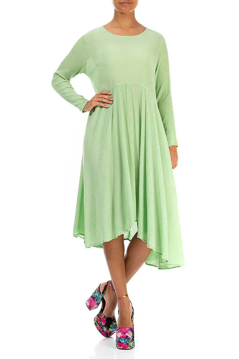 Flowy Crinkled Green Sorbet Silk Viscose Dress