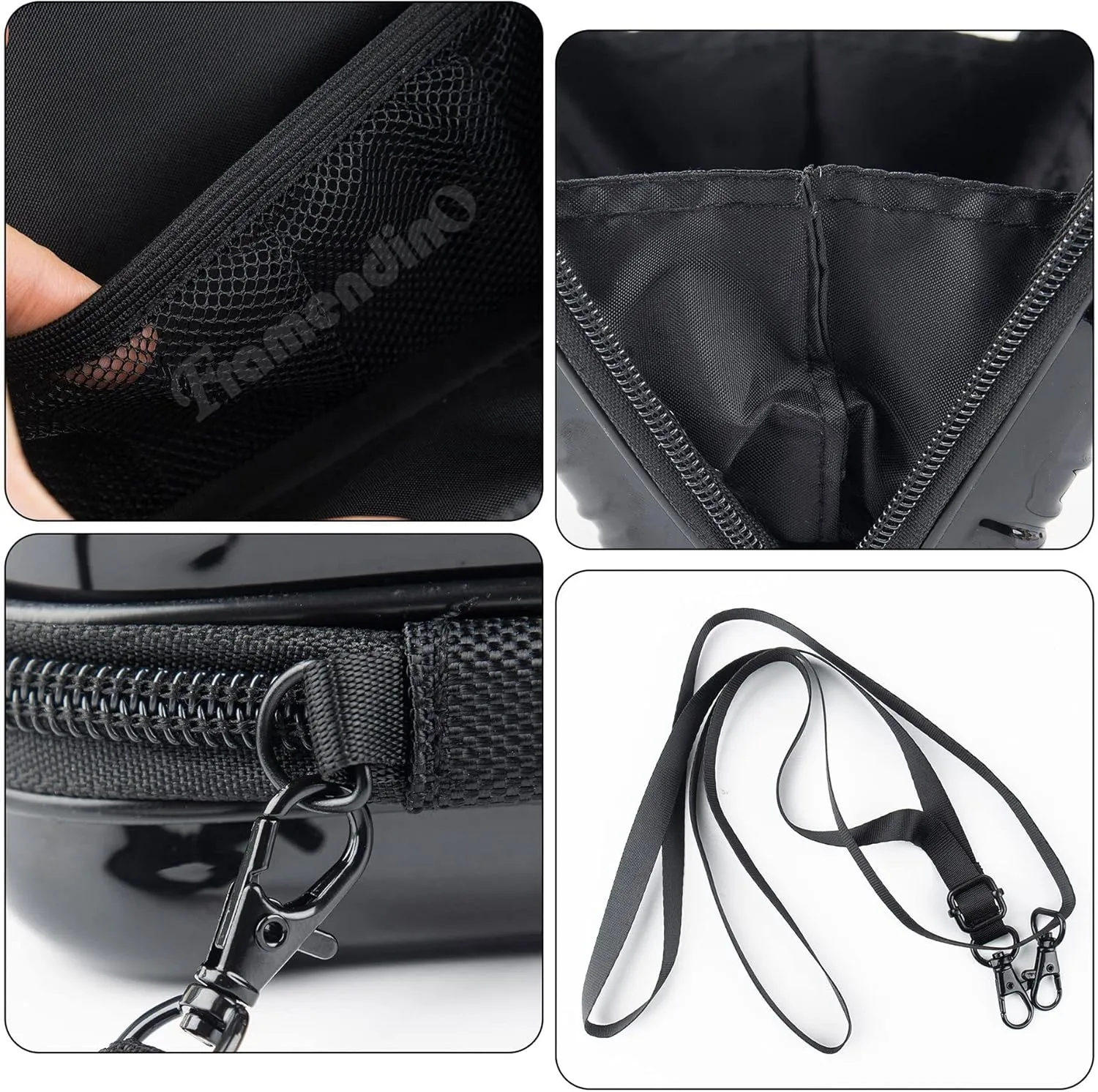 Framendino, Black Hard Shell Cosmetics Case Carrying Bag for Toiletry, Mini Cross Body Suitcase with Detachable Grip Rope and Shoulder Strap Women Travel