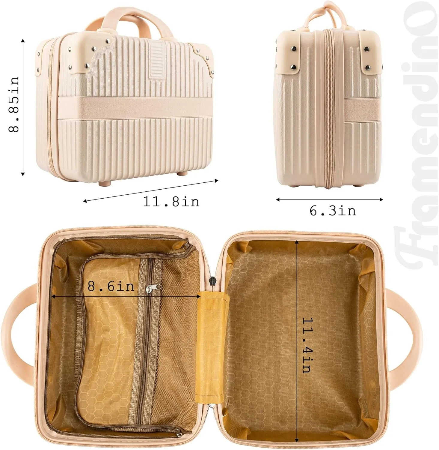 Framendino, Portable Hard Shell Cosmetic Suitcase Makeup Travel Case Pink
