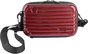 Framendino, Red Hard Shell Cosmetics Case Mini Cross Body Bag Mini Hard Shell Suitcase with Detachable Grip Rope and Shoulder Strap