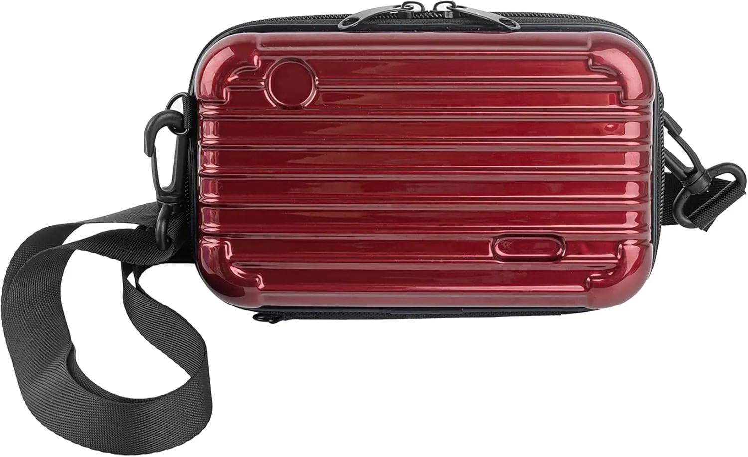 Framendino, Red Hard Shell Cosmetics Case Mini Cross Body Bag Mini Hard Shell Suitcase with Detachable Grip Rope and Shoulder Strap