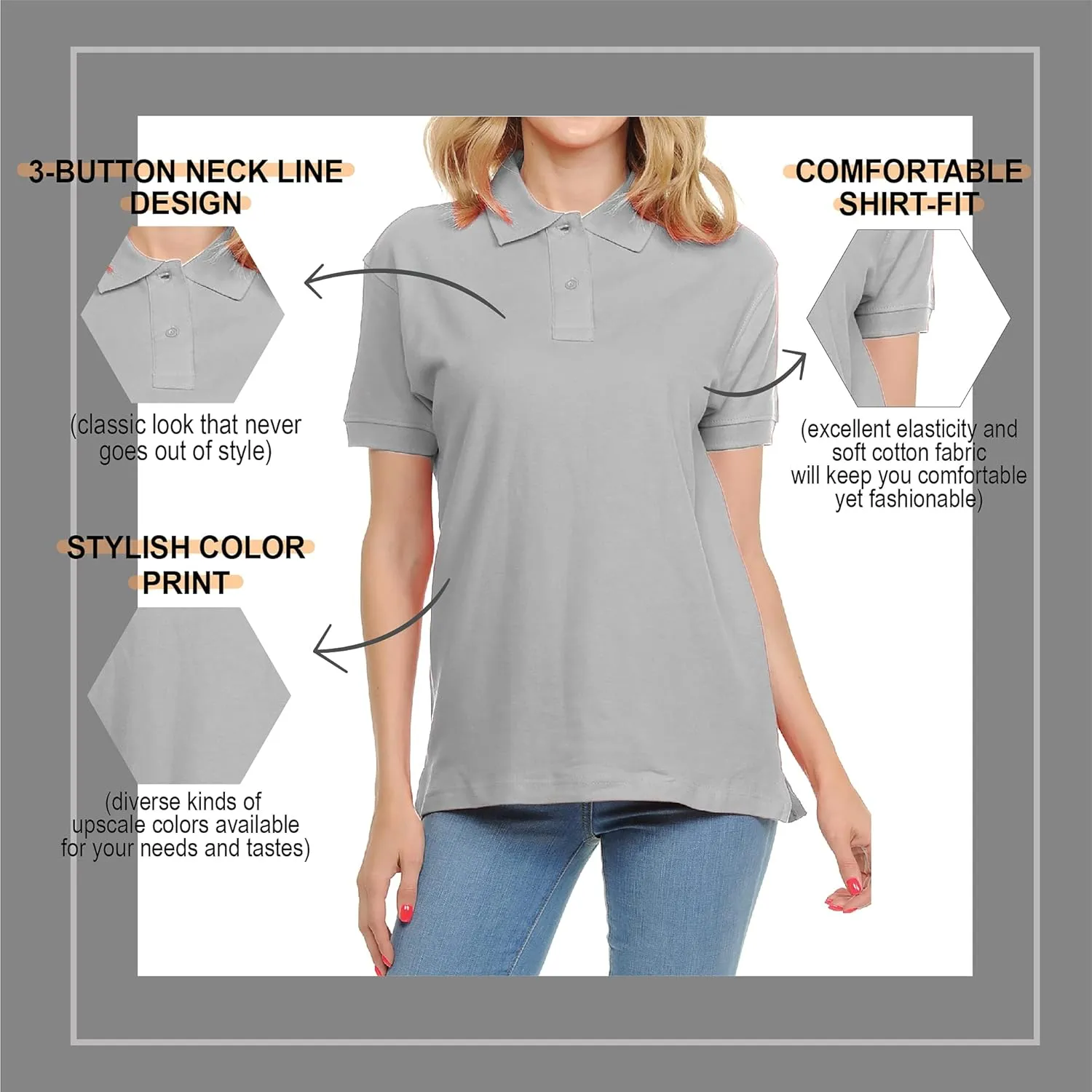 FRESH TEE Women's Adult Unisex 100% Cotton Classic Fit Polo Shirt Short Sleeve for Daily Work School Uniform