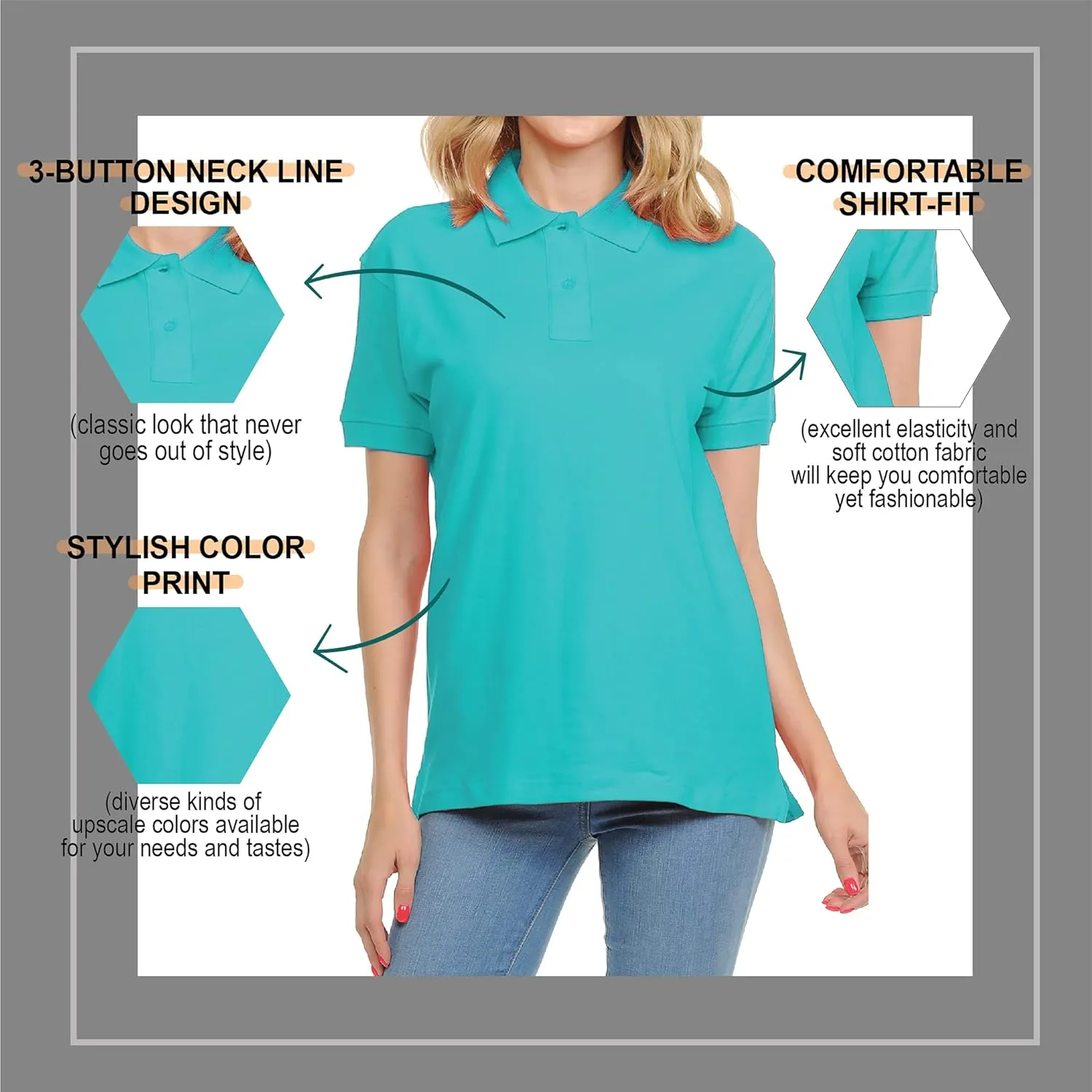 FRESH TEE Women's Adult Unisex 100% Cotton Classic Fit Polo Shirt Short Sleeve for Daily Work School Uniform