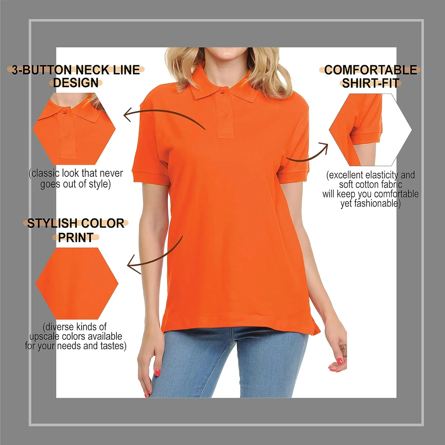 FRESH TEE Women's Adult Unisex 100% Cotton Classic Fit Polo Shirt Short Sleeve for Daily Work School Uniform