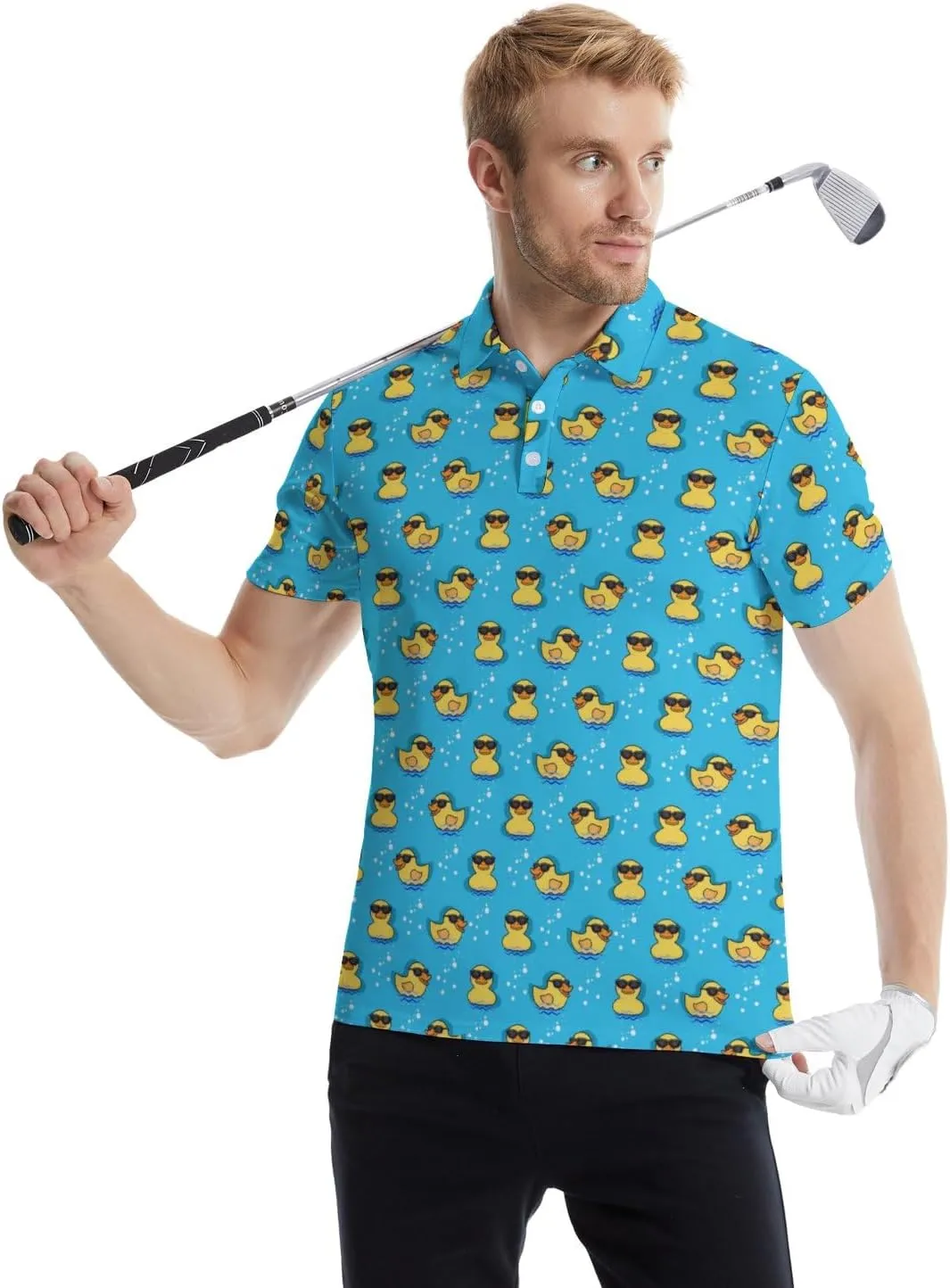 Funny Golf Polos for Men Funny Print Short Sleeve Shirts Quick Dry Polo Shirts Hawaiian Shirt Performance Golf Outfits