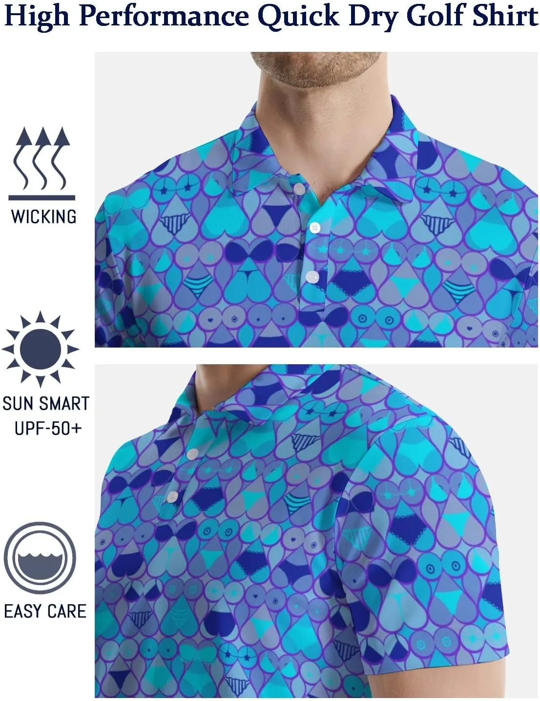 Funny Golf Polos for Men Funny Print Short Sleeve Shirts Quick Dry Polo Shirts Hawaiian Shirt Performance Golf Outfits