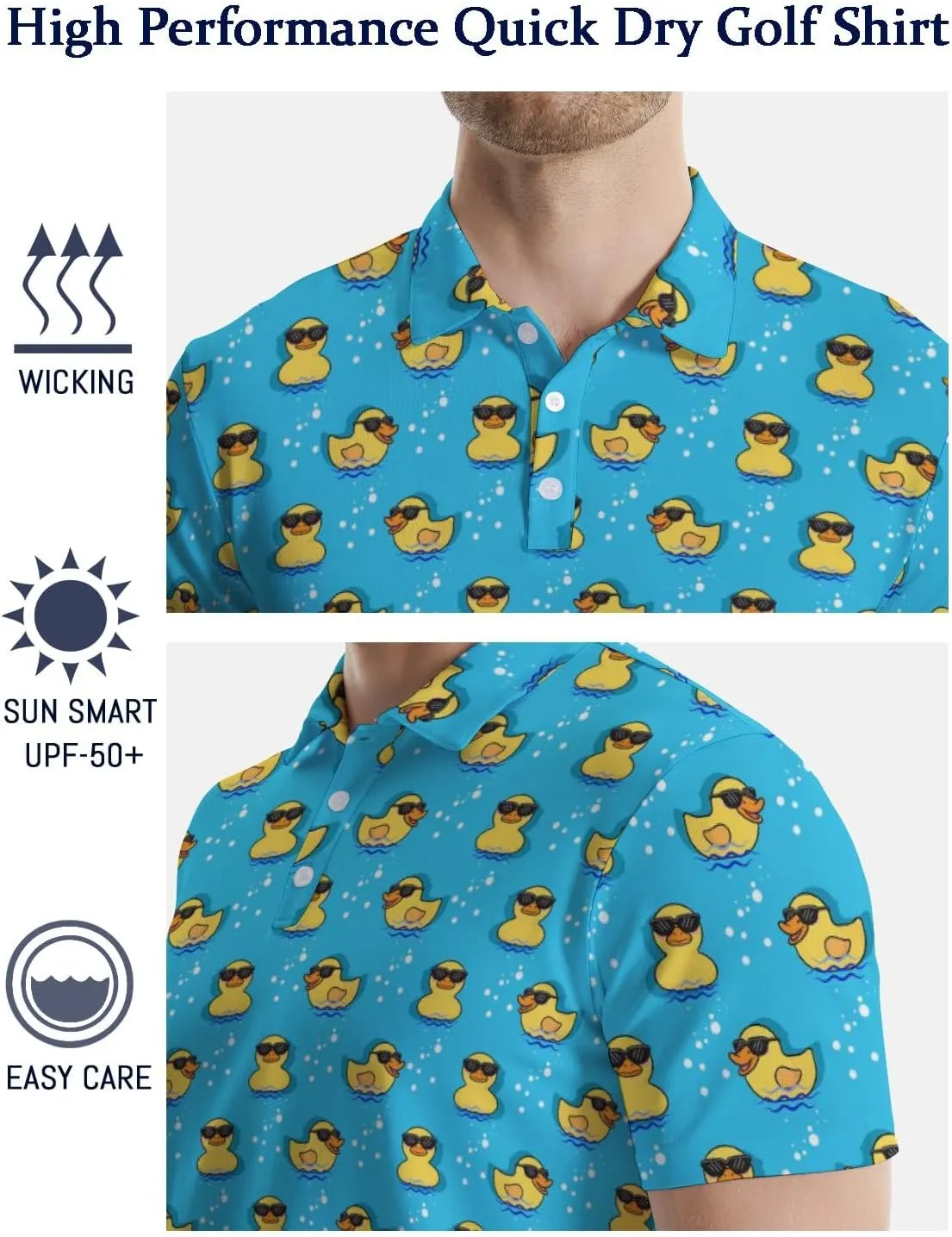 Funny Golf Polos for Men Funny Print Short Sleeve Shirts Quick Dry Polo Shirts Hawaiian Shirt Performance Golf Outfits