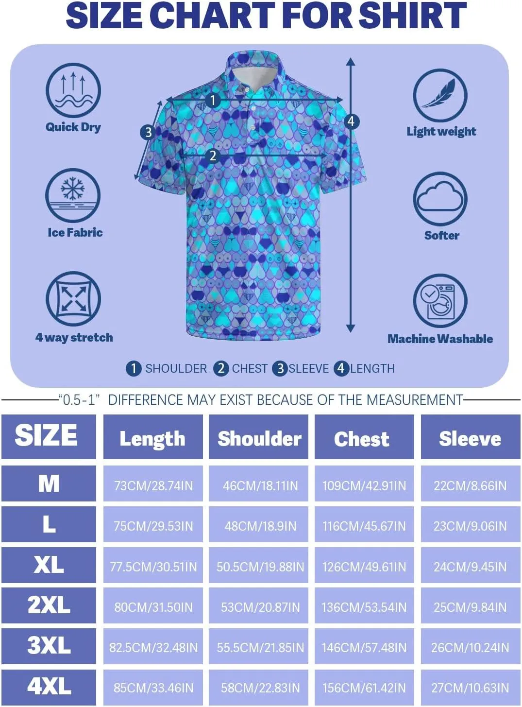 Funny Golf Polos for Men Funny Print Short Sleeve Shirts Quick Dry Polo Shirts Hawaiian Shirt Performance Golf Outfits