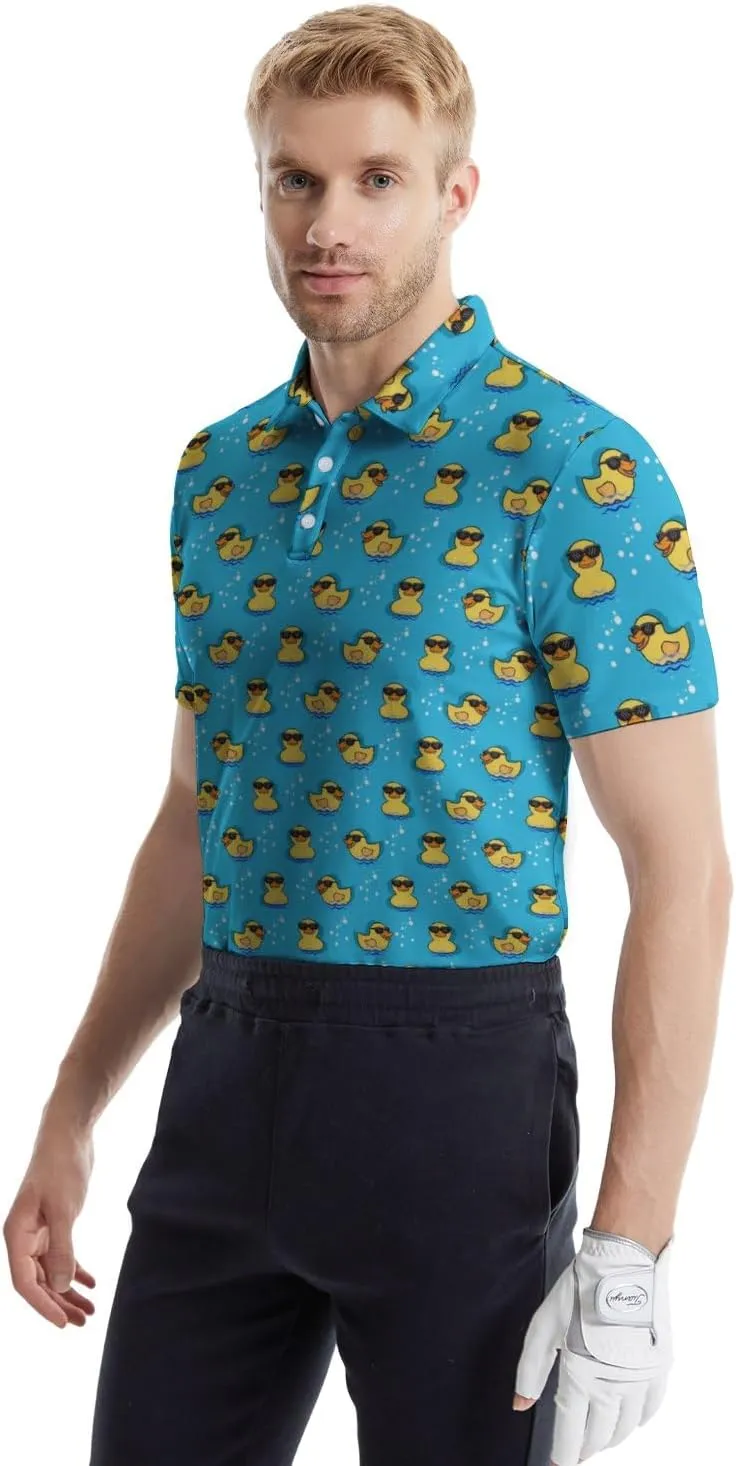 Funny Golf Polos for Men Funny Print Short Sleeve Shirts Quick Dry Polo Shirts Hawaiian Shirt Performance Golf Outfits