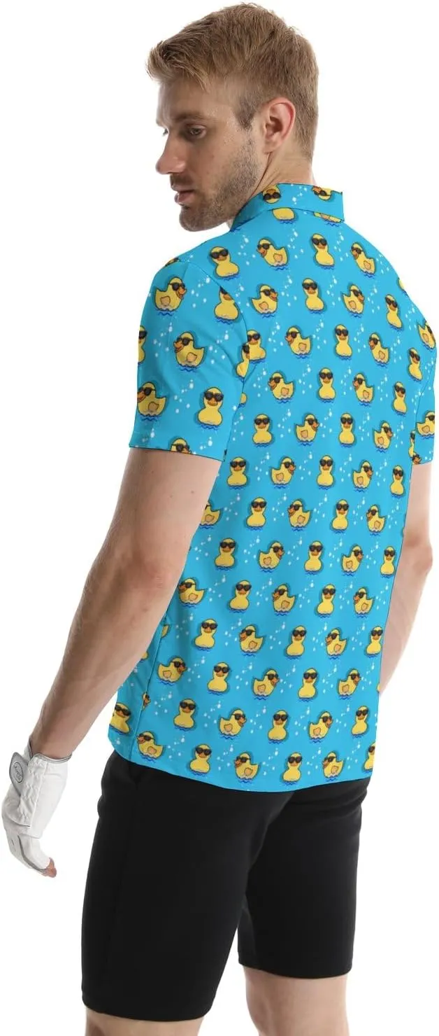 Funny Golf Polos for Men Funny Print Short Sleeve Shirts Quick Dry Polo Shirts Hawaiian Shirt Performance Golf Outfits