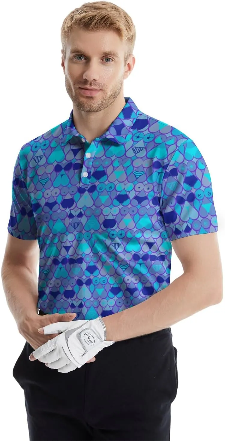 Funny Golf Polos for Men Funny Print Short Sleeve Shirts Quick Dry Polo Shirts Hawaiian Shirt Performance Golf Outfits