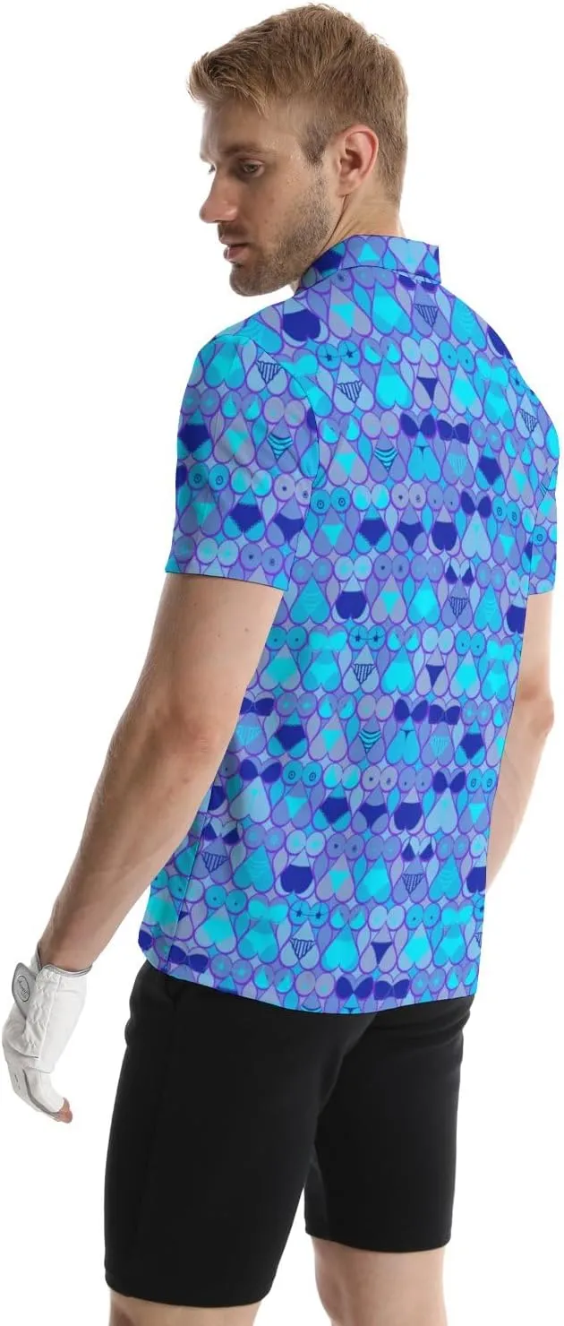 Funny Golf Polos for Men Funny Print Short Sleeve Shirts Quick Dry Polo Shirts Hawaiian Shirt Performance Golf Outfits