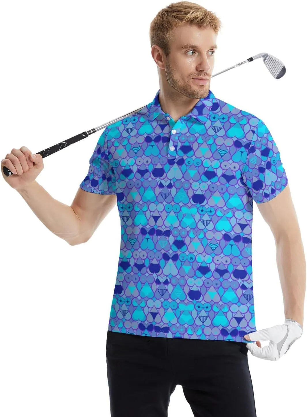 Funny Golf Polos for Men Funny Print Short Sleeve Shirts Quick Dry Polo Shirts Hawaiian Shirt Performance Golf Outfits