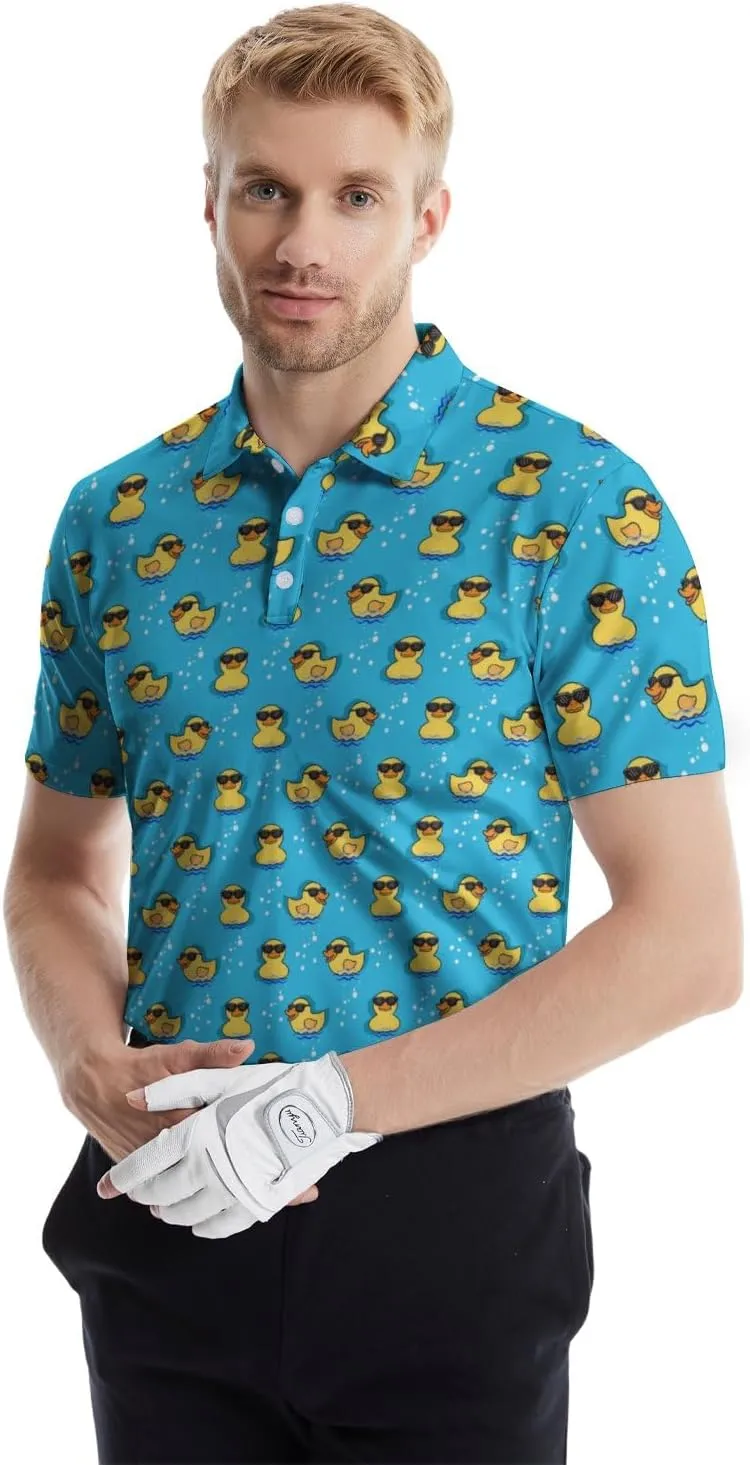Funny Golf Polos for Men Funny Print Short Sleeve Shirts Quick Dry Polo Shirts Hawaiian Shirt Performance Golf Outfits