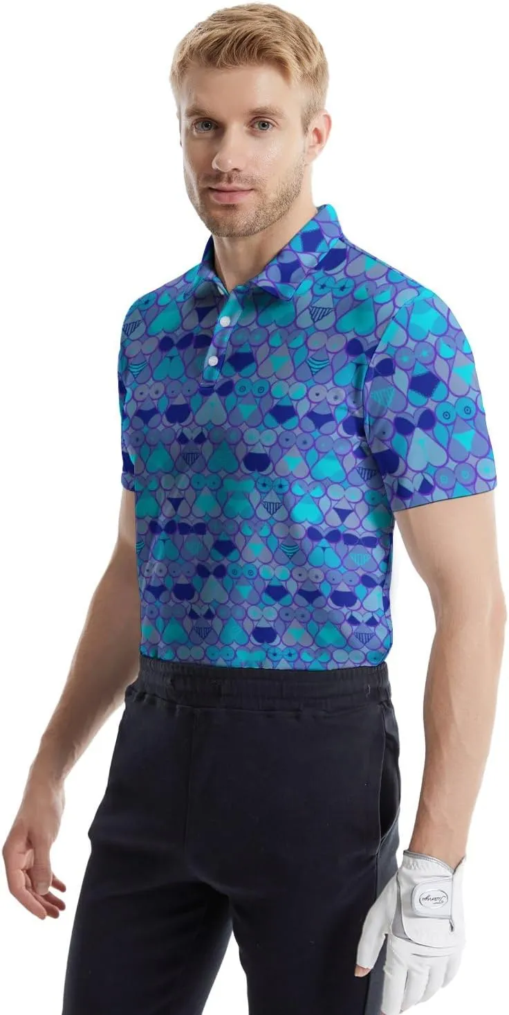 Funny Golf Polos for Men Funny Print Short Sleeve Shirts Quick Dry Polo Shirts Hawaiian Shirt Performance Golf Outfits