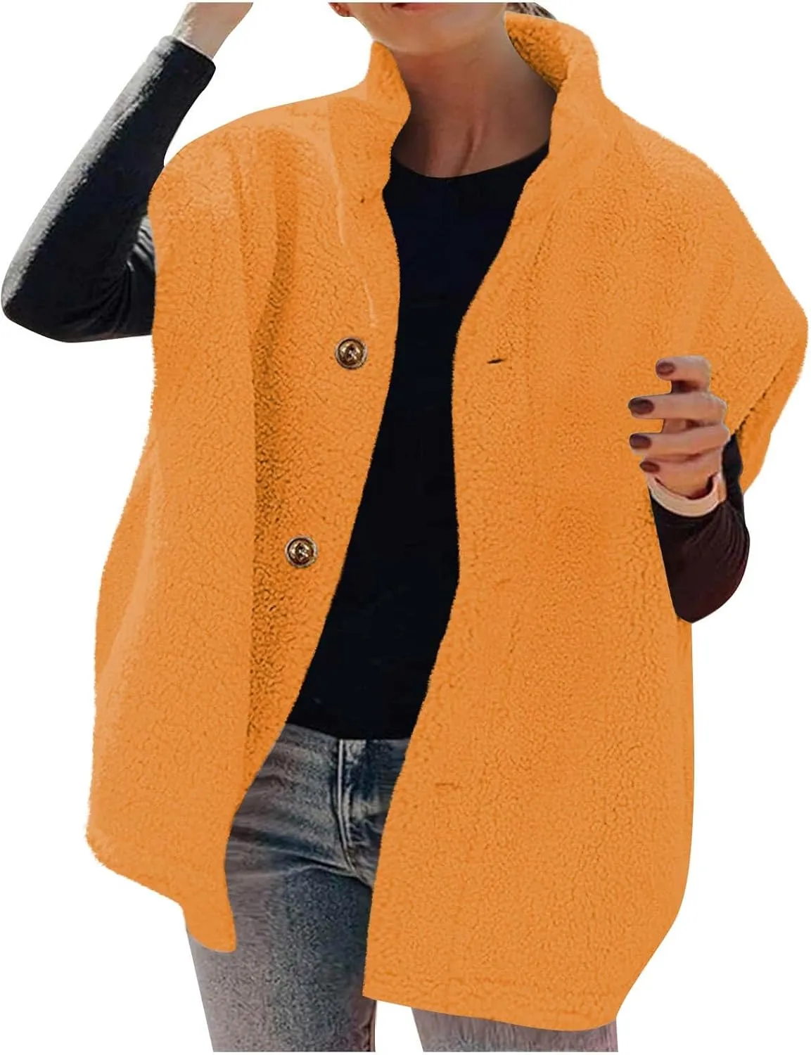 Fuzzy Fleece Vest for Women Casual Plus Size Button Down Sleeveless Jackets Loose Winter Warm Sherpa Vests Coat with Pockets