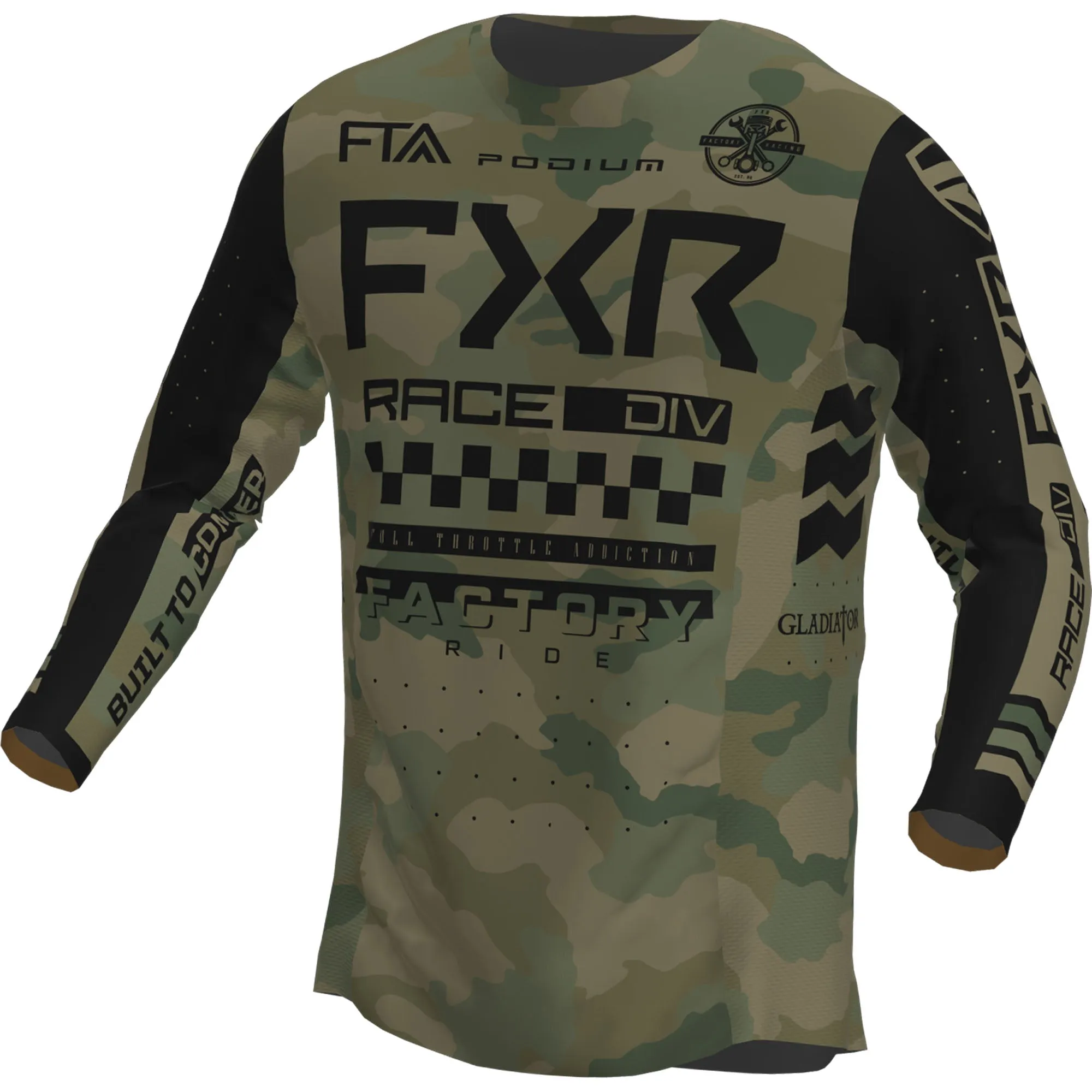 FXR  Camo Podium Gladiator MX Jersey Long Sleeve Lightweight Slim Fit Drop-Tail