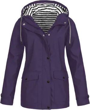 GOFULY Womens Rain Coats With Hood Waterproof Fleece Zip Up Lightweight Rain Jacket With Pocket Fall Winter Windbreaker