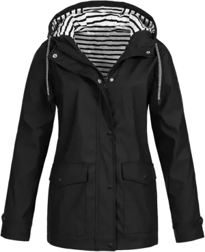 GOFULY Womens Rain Coats With Hood Waterproof Fleece Zip Up Lightweight Rain Jacket With Pocket Fall Winter Windbreaker