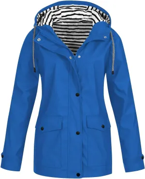 GOFULY Womens Rain Coats With Hood Waterproof Fleece Zip Up Lightweight Rain Jacket With Pocket Fall Winter Windbreaker