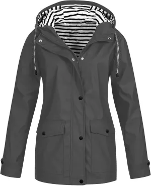 GOFULY Womens Rain Coats With Hood Waterproof Fleece Zip Up Lightweight Rain Jacket With Pocket Fall Winter Windbreaker