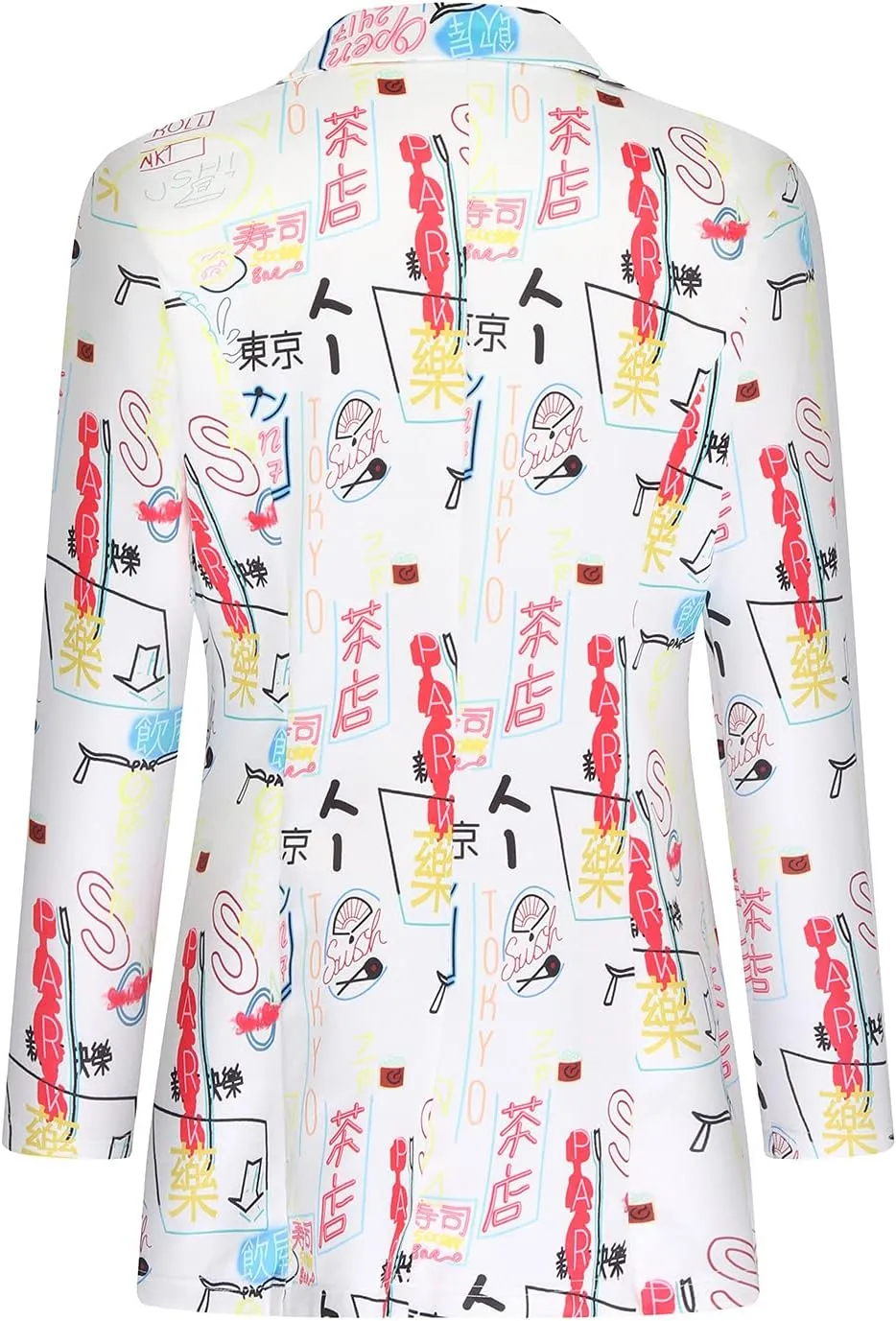 Graphic Blazers for Women Open Front Long Sleeve Cardigans Colorful Newspaper Print Jackets Trendy Casual Coat