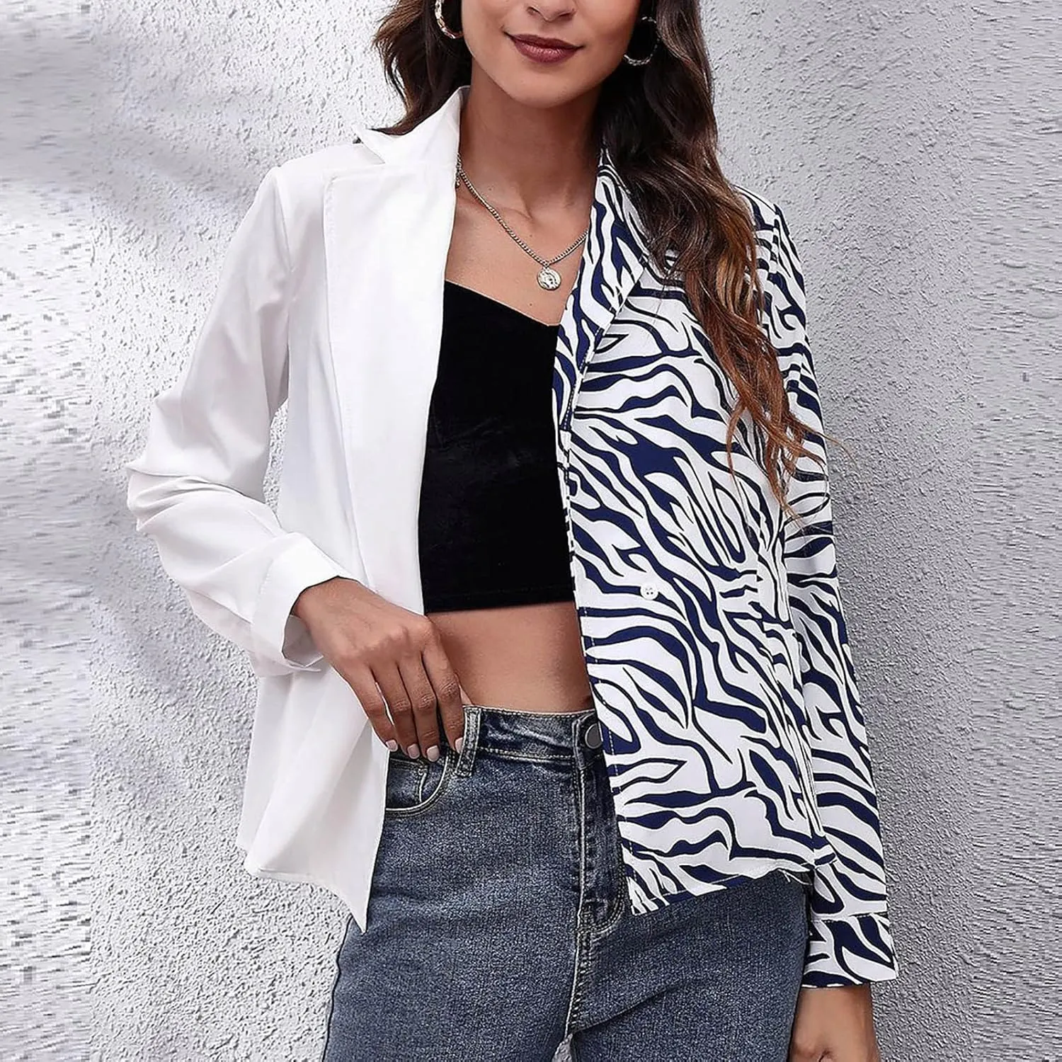 Graphic Blazers for Women Open Front Long Sleeve Cardigans Colorful Newspaper Print Jackets Trendy Casual Coat
