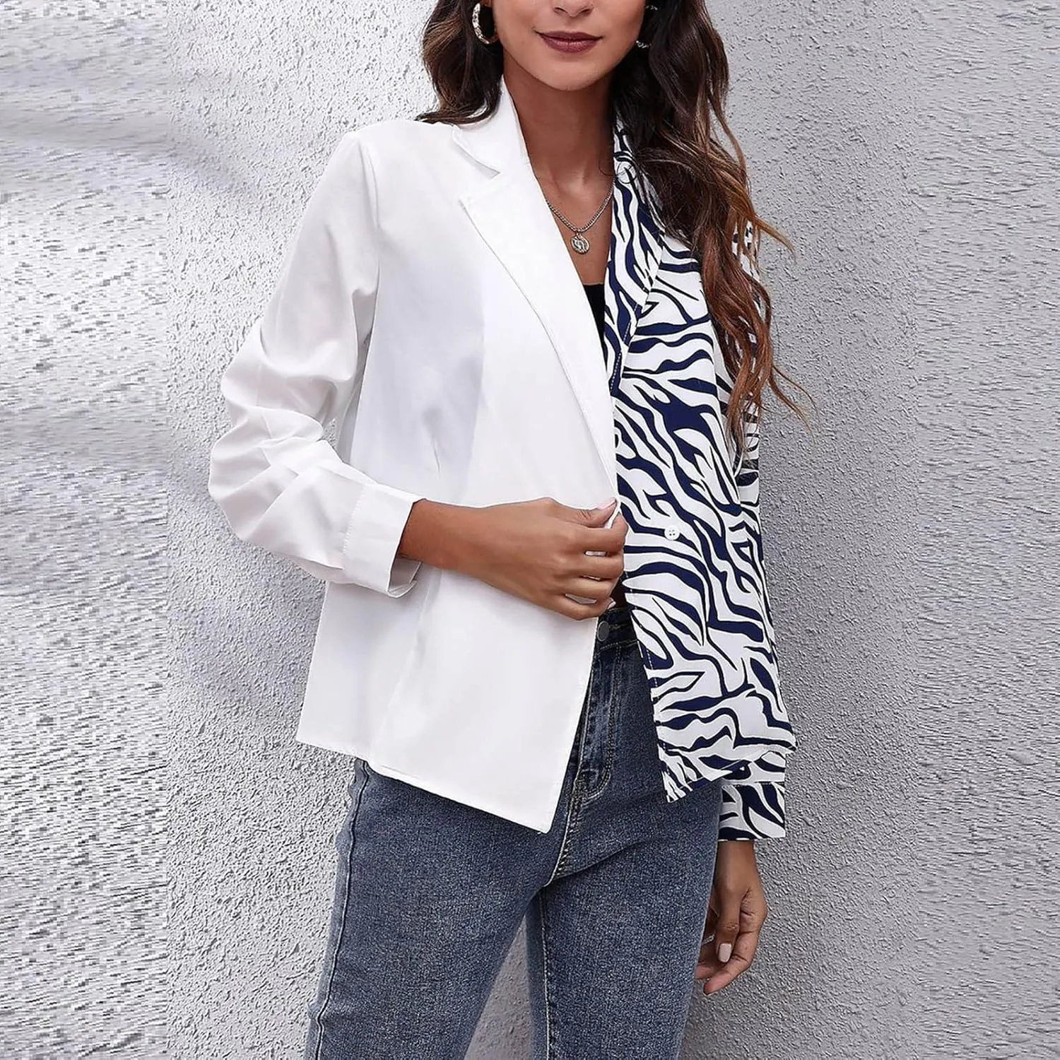 Graphic Blazers for Women Open Front Long Sleeve Cardigans Colorful Newspaper Print Jackets Trendy Casual Coat