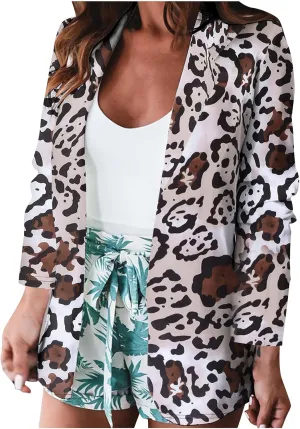 Graphic Blazers for Women Open Front Long Sleeve Cardigans Colorful Newspaper Print Jackets Trendy Casual Coat