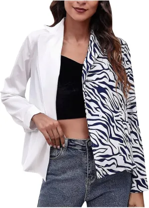 Graphic Blazers for Women Open Front Long Sleeve Cardigans Colorful Newspaper Print Jackets Trendy Casual Coat