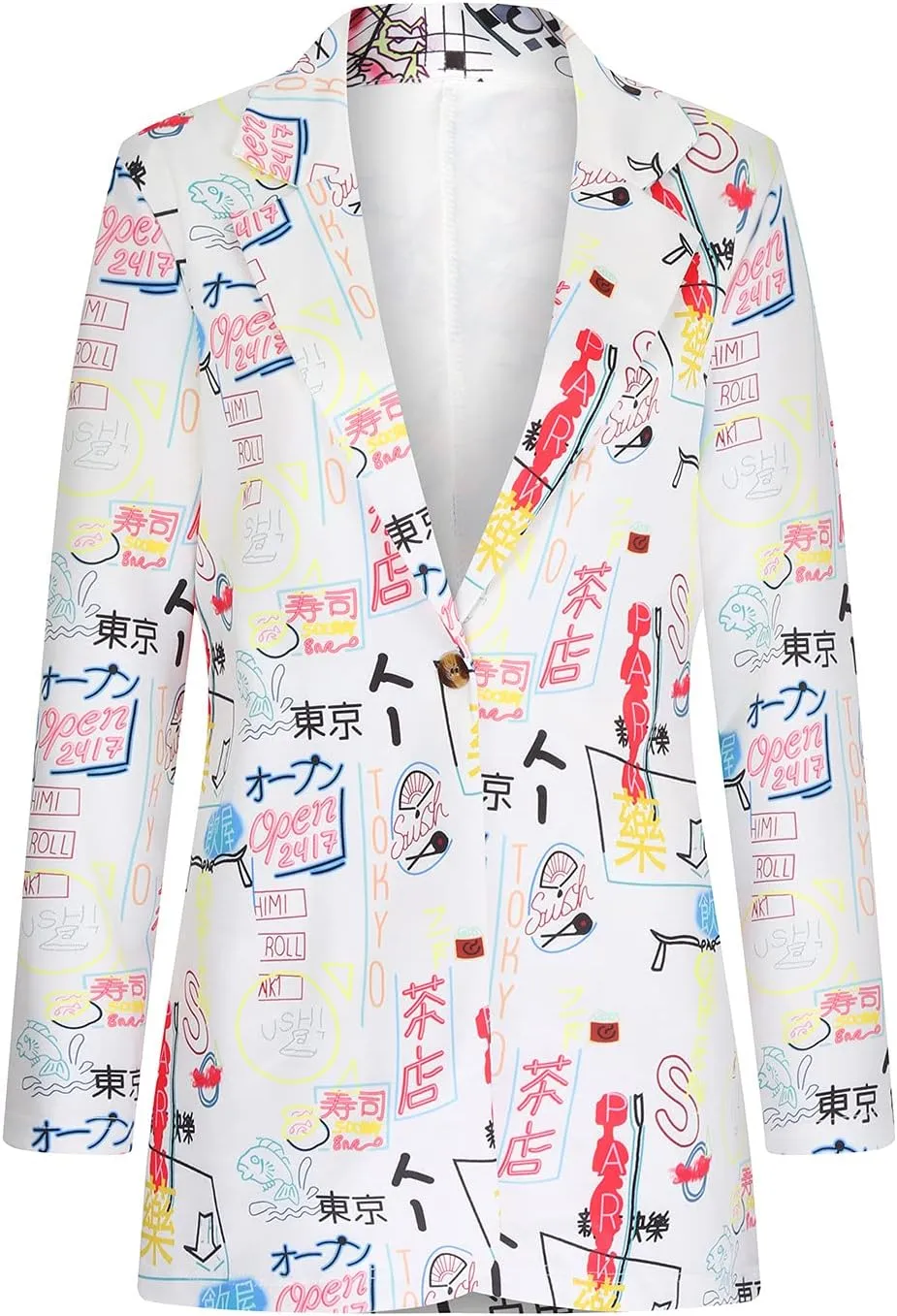 Graphic Blazers for Women Open Front Long Sleeve Cardigans Colorful Newspaper Print Jackets Trendy Casual Coat